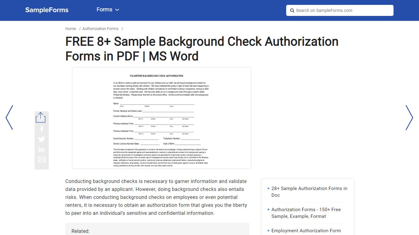 FREE 8+ Sample Background Check Authorization Forms in PDF | MS Word